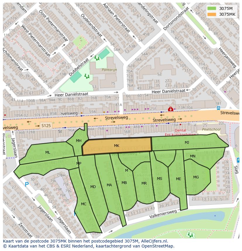 Afbeelding van het postcodegebied 3075 MK op de kaart.