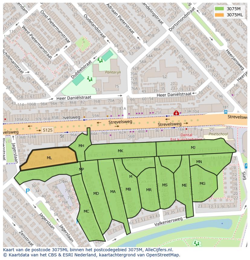 Afbeelding van het postcodegebied 3075 ML op de kaart.