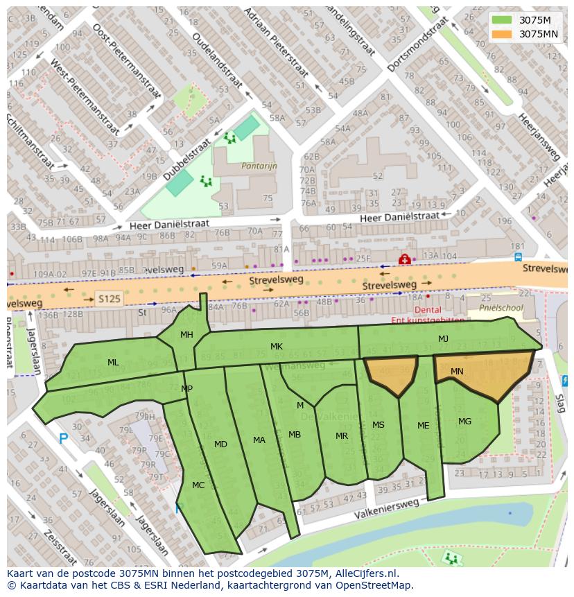 Afbeelding van het postcodegebied 3075 MN op de kaart.