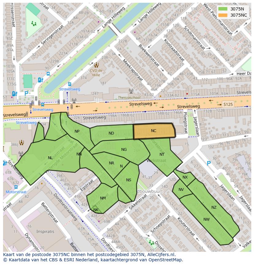 Afbeelding van het postcodegebied 3075 NC op de kaart.