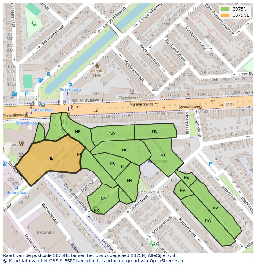 Afbeelding van het postcodegebied 3075 NL op de kaart.