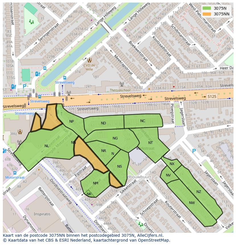 Afbeelding van het postcodegebied 3075 NN op de kaart.