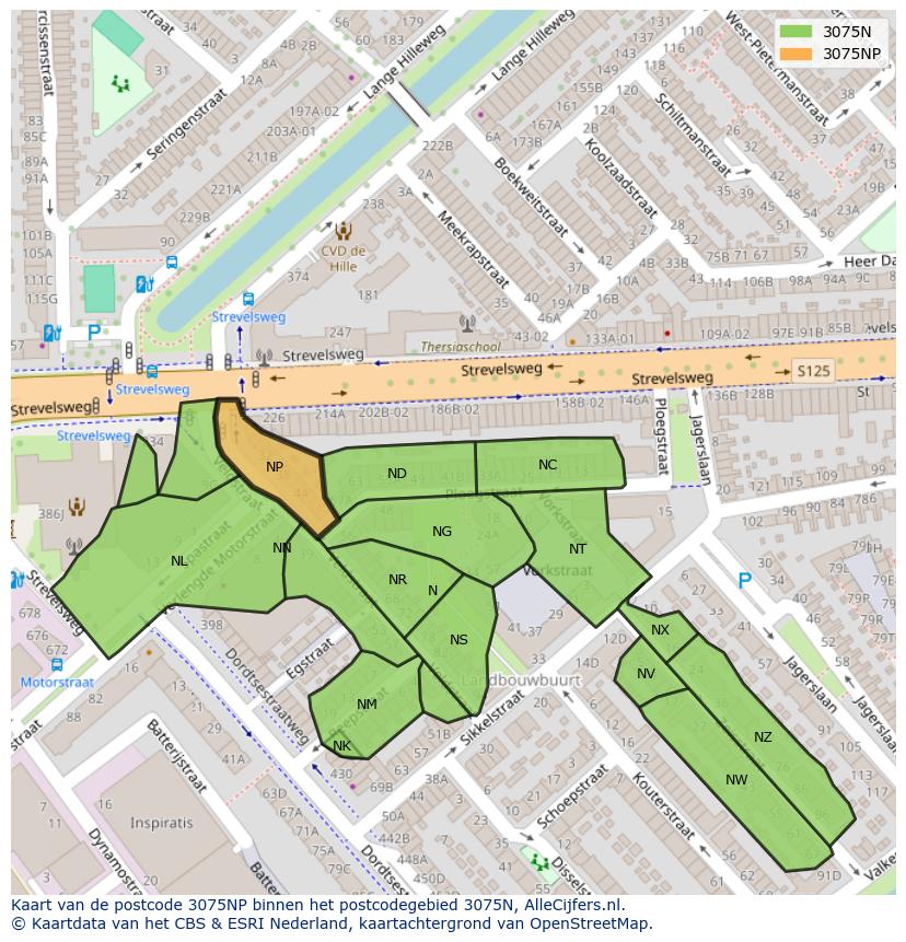 Afbeelding van het postcodegebied 3075 NP op de kaart.
