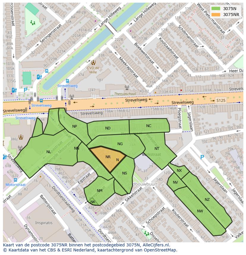 Afbeelding van het postcodegebied 3075 NR op de kaart.