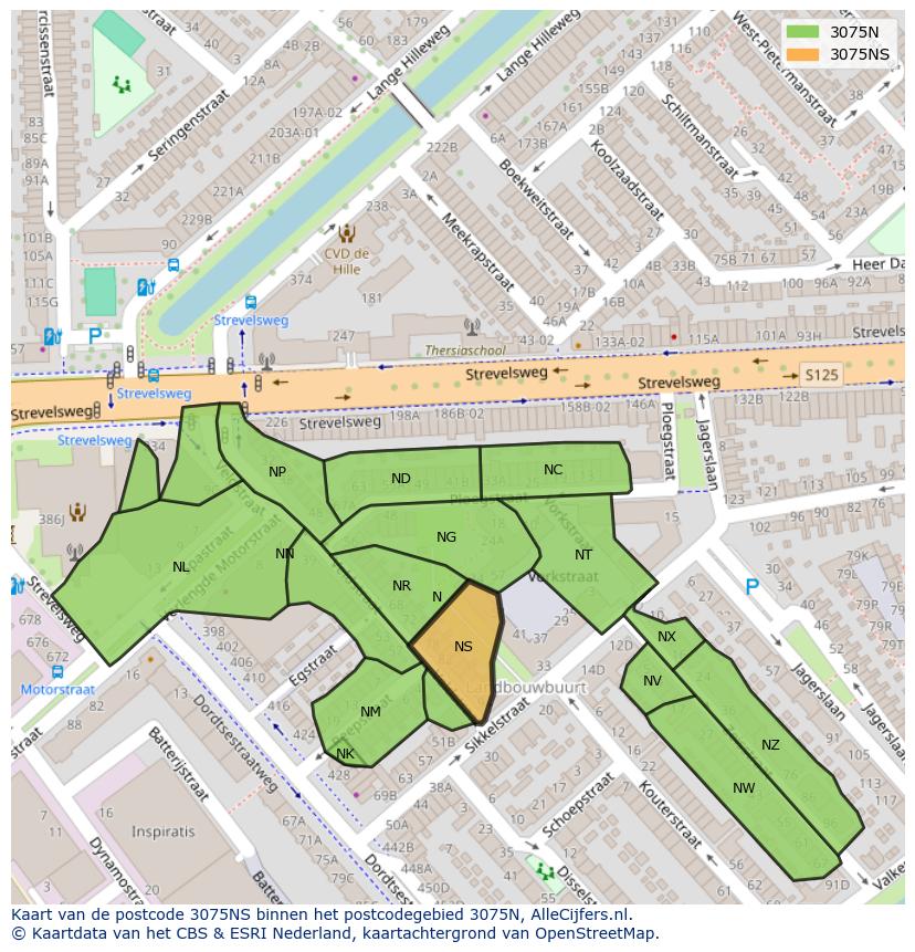 Afbeelding van het postcodegebied 3075 NS op de kaart.