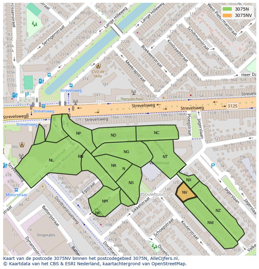 Afbeelding van het postcodegebied 3075 NV op de kaart.