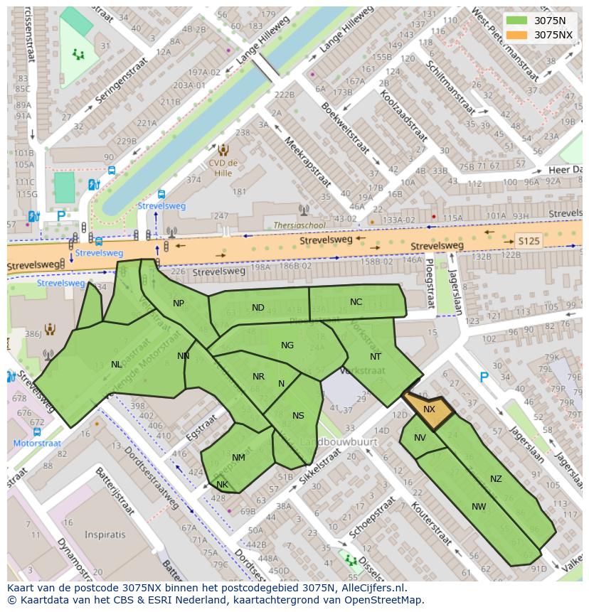 Afbeelding van het postcodegebied 3075 NX op de kaart.