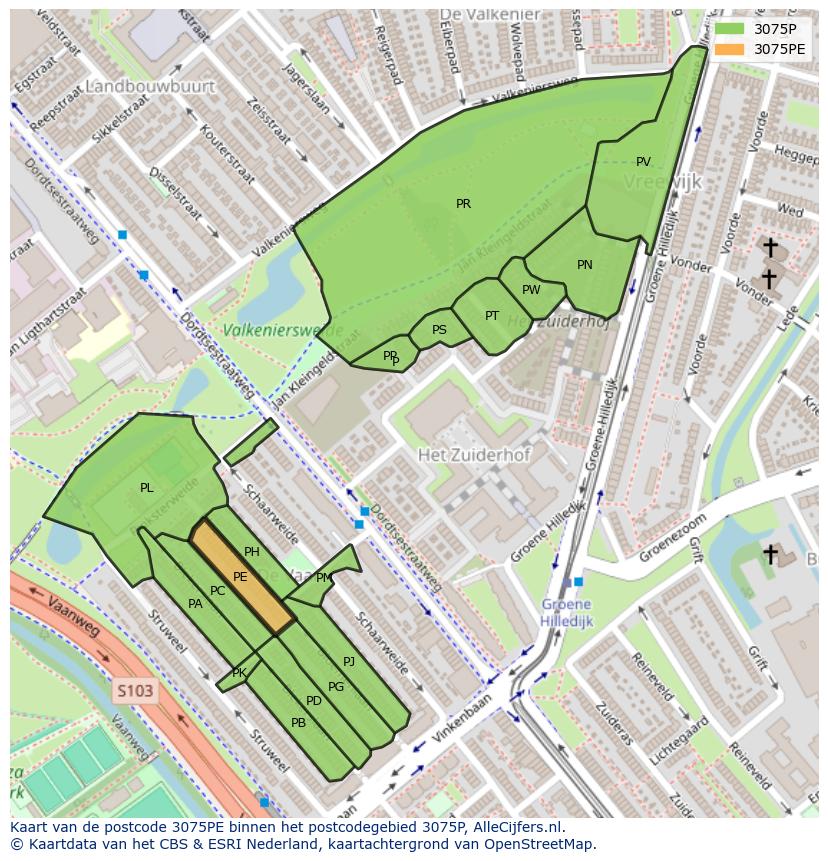 Afbeelding van het postcodegebied 3075 PE op de kaart.