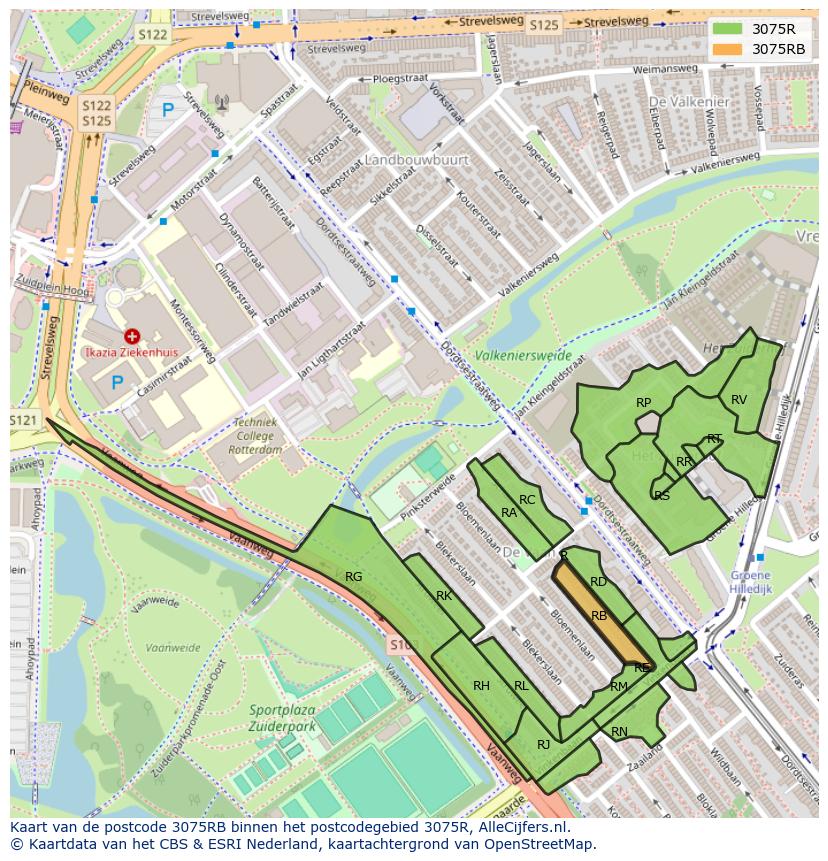 Afbeelding van het postcodegebied 3075 RB op de kaart.