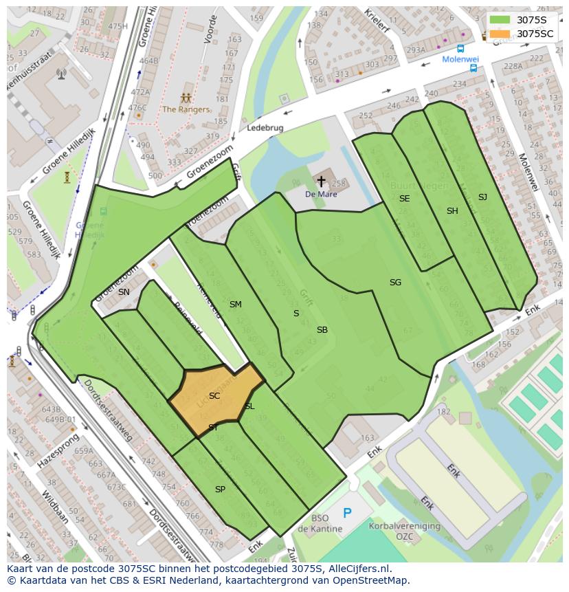 Afbeelding van het postcodegebied 3075 SC op de kaart.
