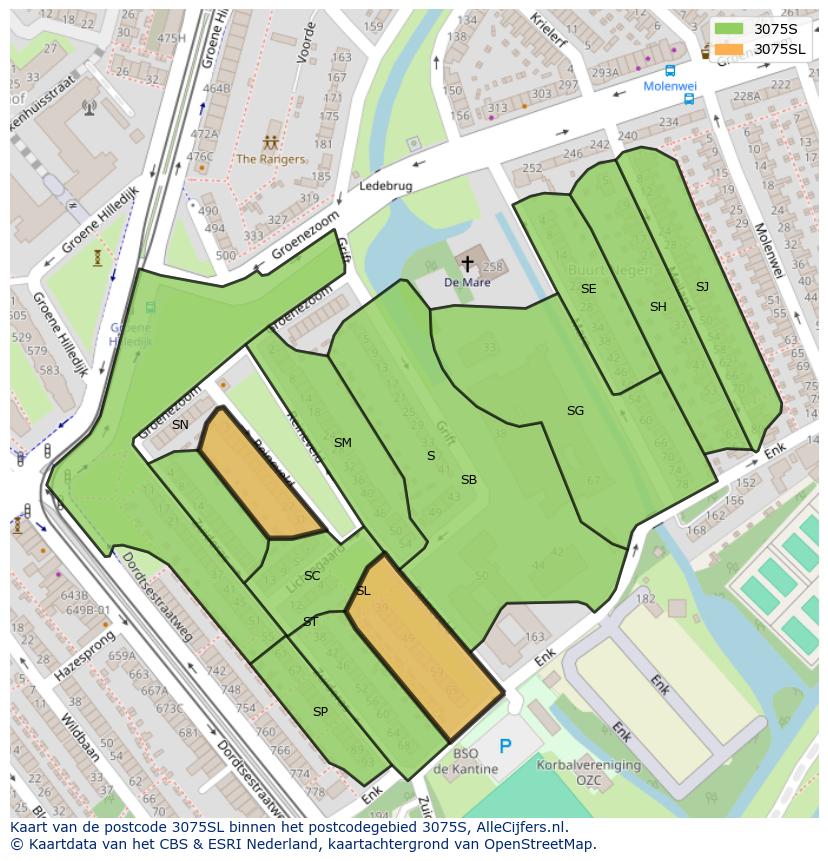 Afbeelding van het postcodegebied 3075 SL op de kaart.