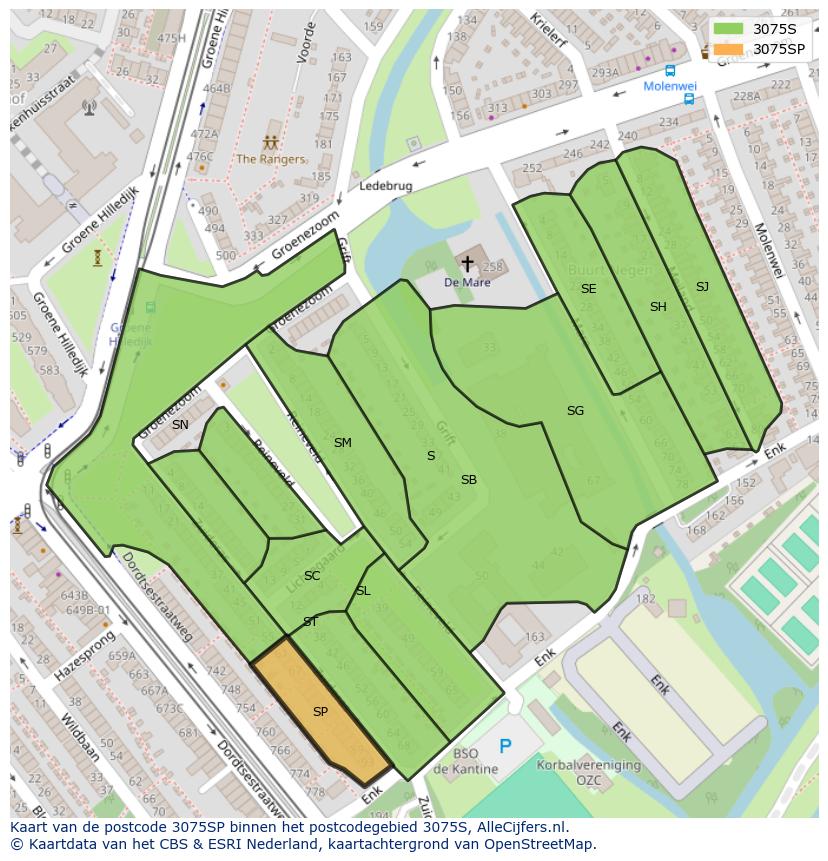Afbeelding van het postcodegebied 3075 SP op de kaart.
