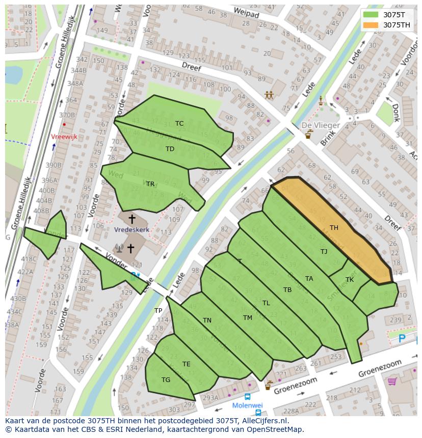 Afbeelding van het postcodegebied 3075 TH op de kaart.