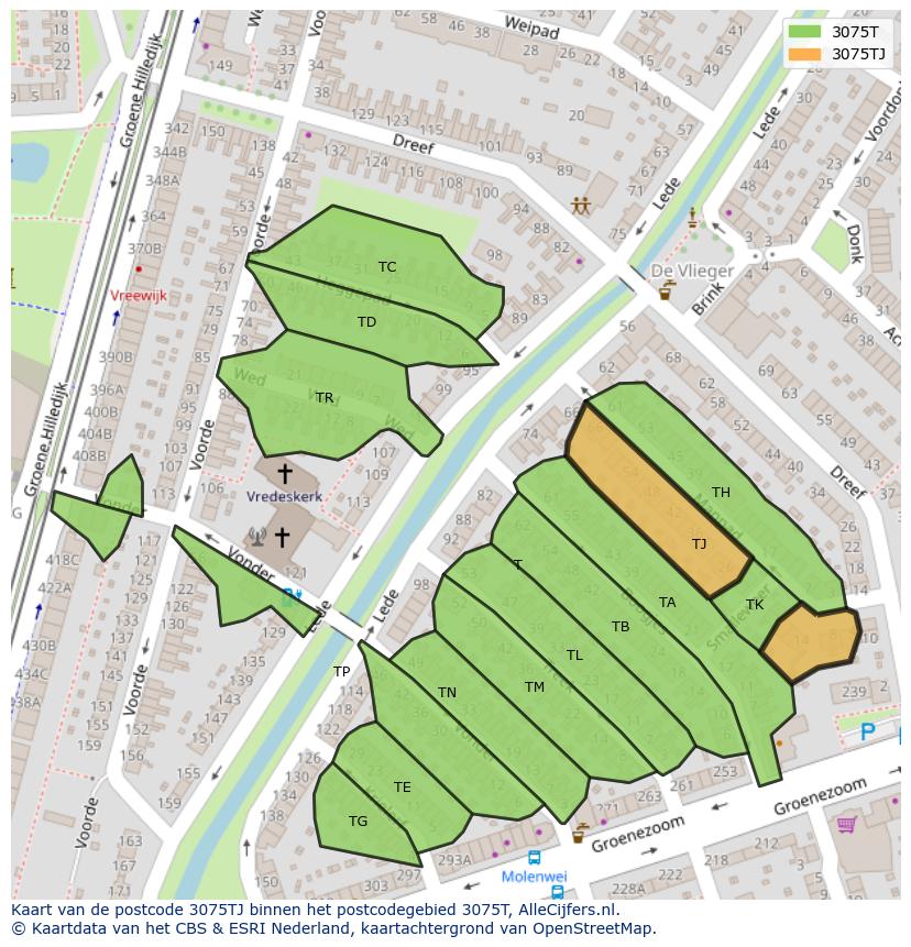 Afbeelding van het postcodegebied 3075 TJ op de kaart.