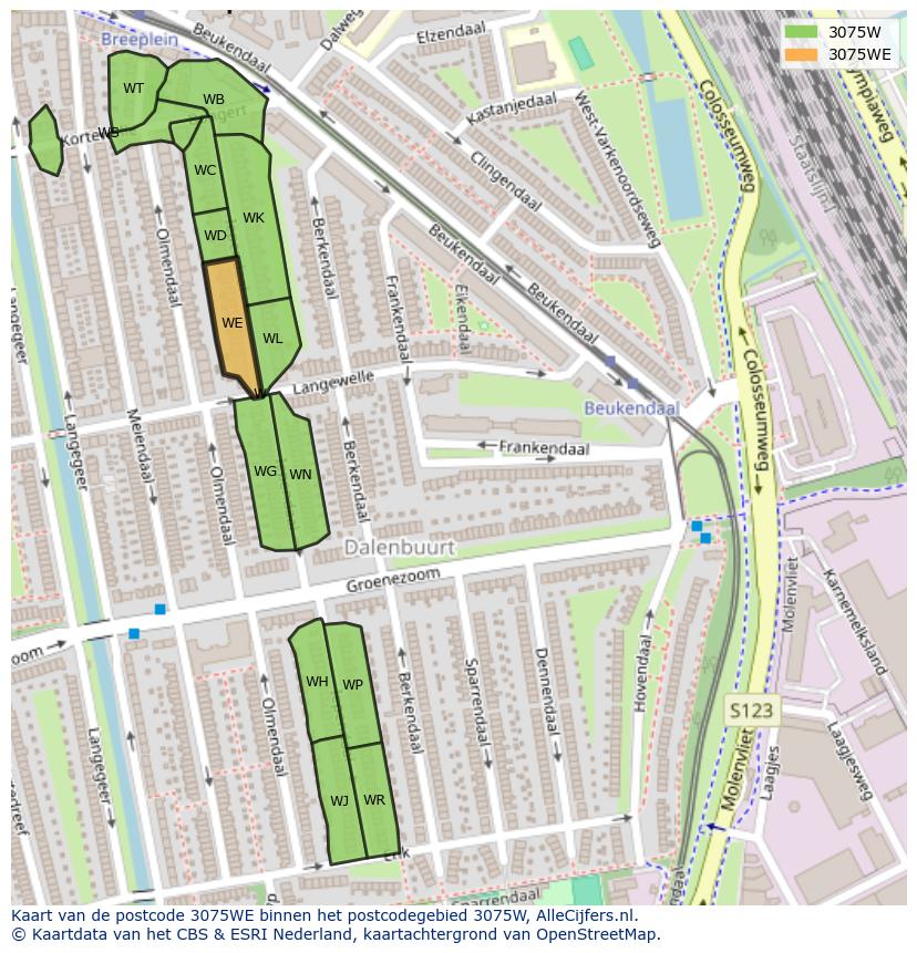 Afbeelding van het postcodegebied 3075 WE op de kaart.