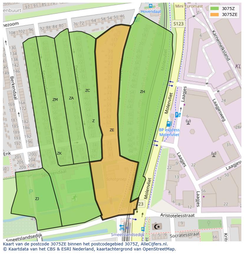 Afbeelding van het postcodegebied 3075 ZE op de kaart.