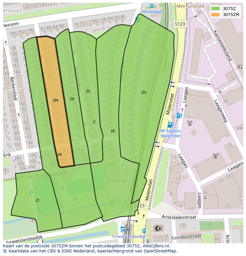 Afbeelding van het postcodegebied 3075 ZM op de kaart.