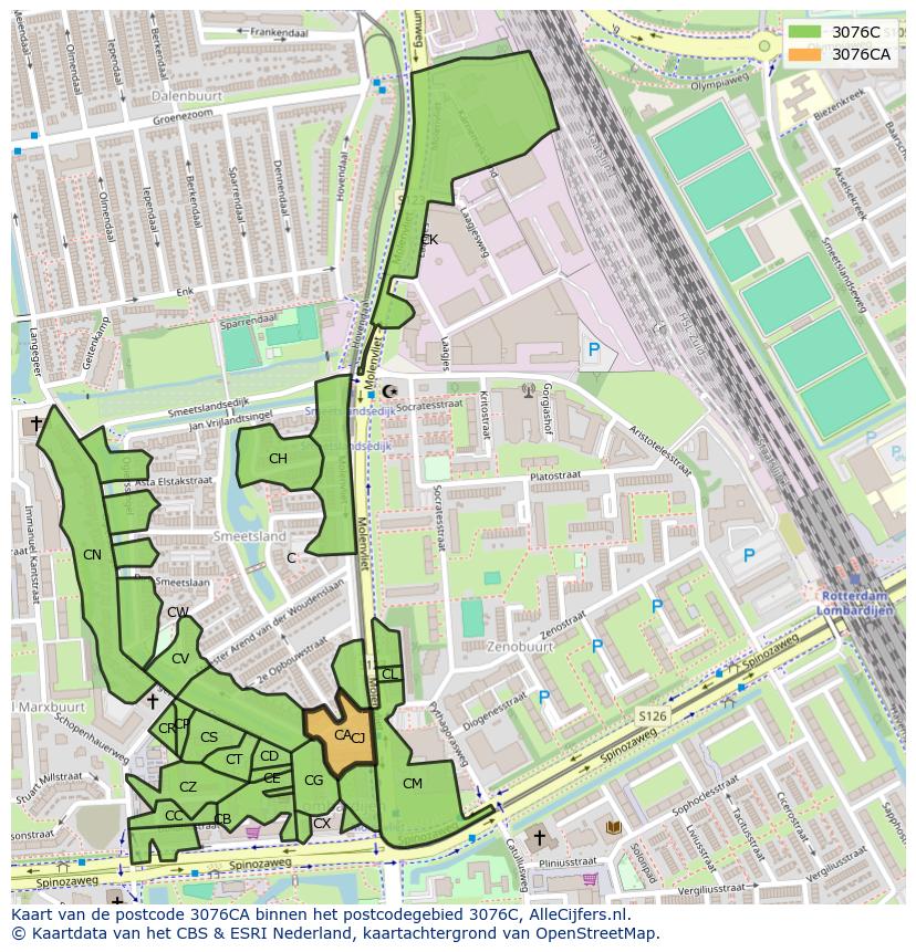 Afbeelding van het postcodegebied 3076 CA op de kaart.