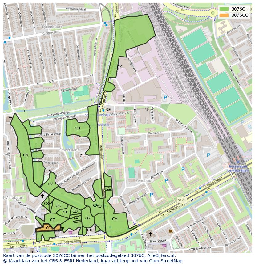 Afbeelding van het postcodegebied 3076 CC op de kaart.