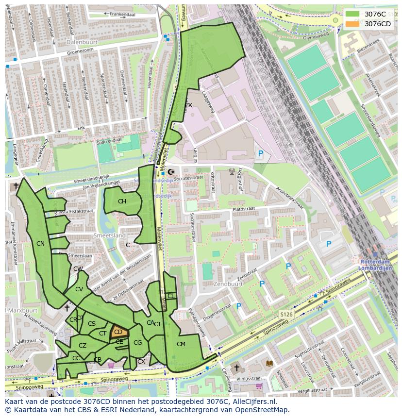 Afbeelding van het postcodegebied 3076 CD op de kaart.