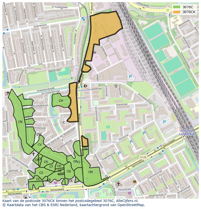 Afbeelding van het postcodegebied 3076 CK op de kaart.