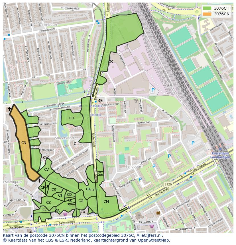 Afbeelding van het postcodegebied 3076 CN op de kaart.