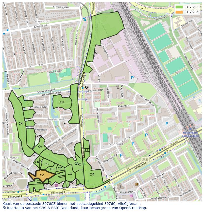 Afbeelding van het postcodegebied 3076 CZ op de kaart.