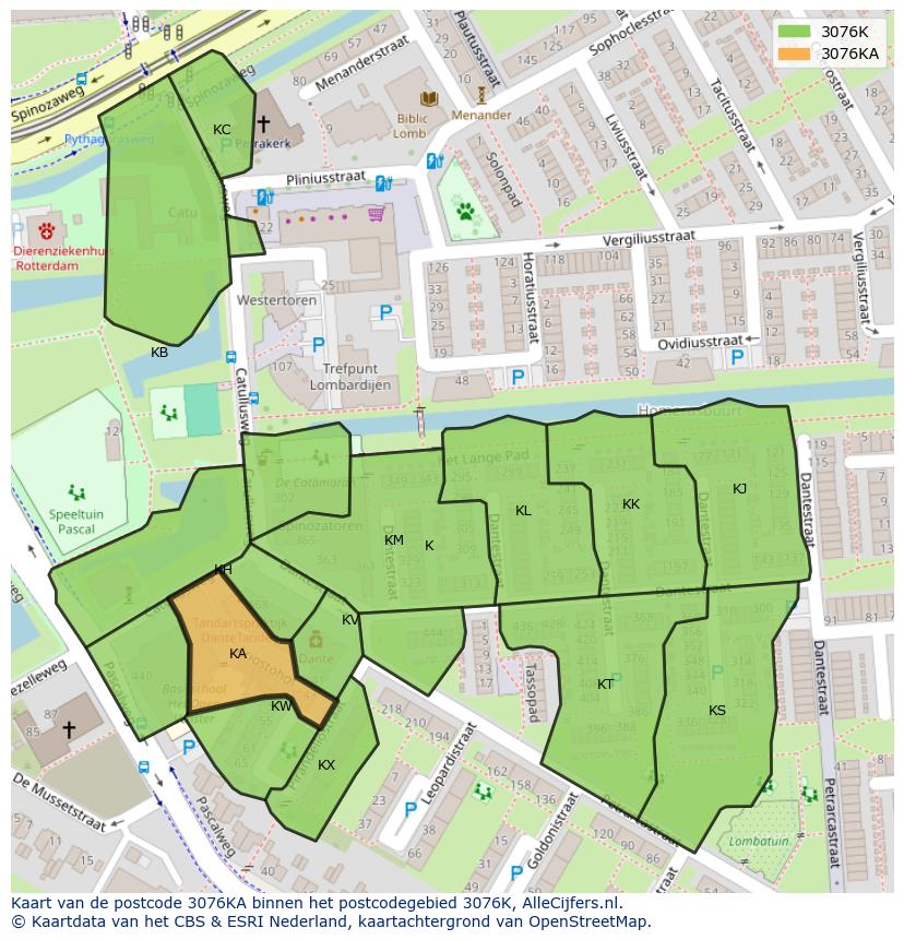 Afbeelding van het postcodegebied 3076 KA op de kaart.