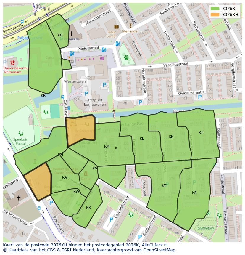 Afbeelding van het postcodegebied 3076 KH op de kaart.