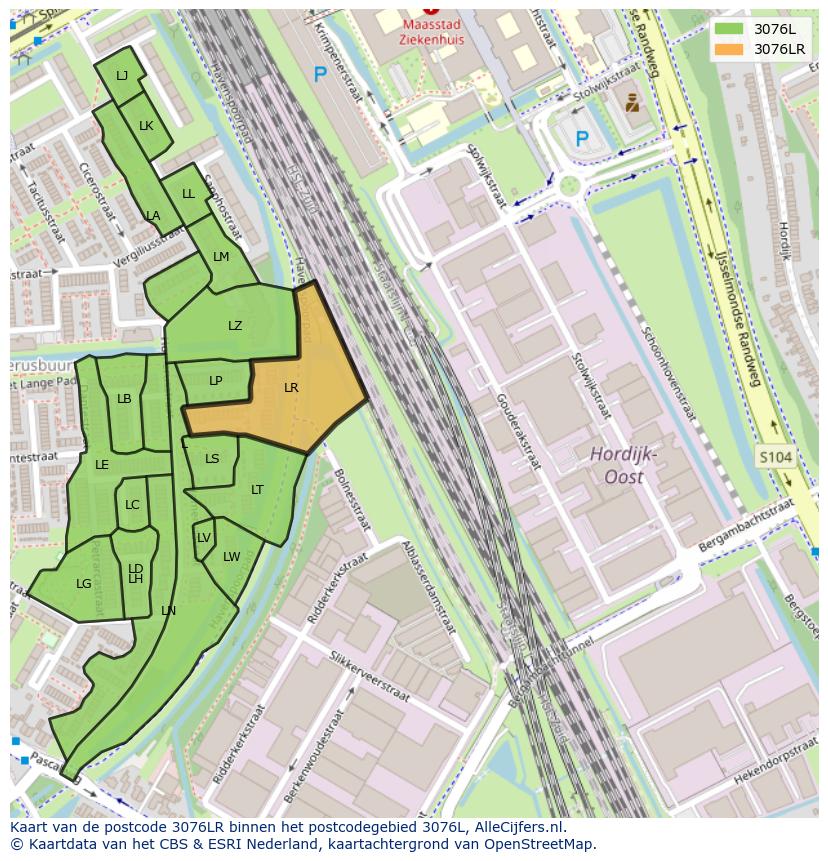Afbeelding van het postcodegebied 3076 LR op de kaart.