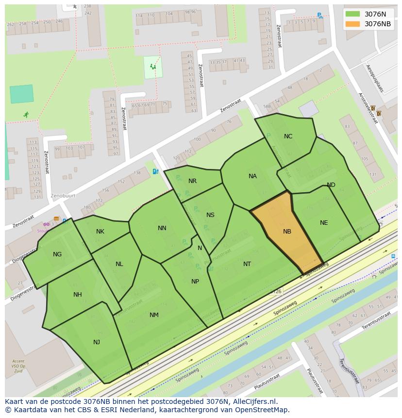 Afbeelding van het postcodegebied 3076 NB op de kaart.