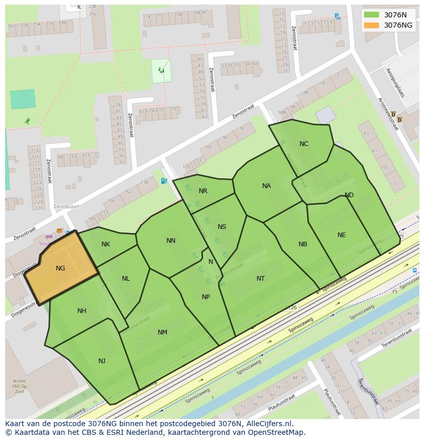 Afbeelding van het postcodegebied 3076 NG op de kaart.