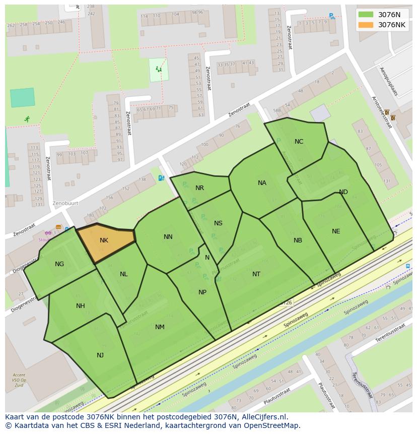 Afbeelding van het postcodegebied 3076 NK op de kaart.