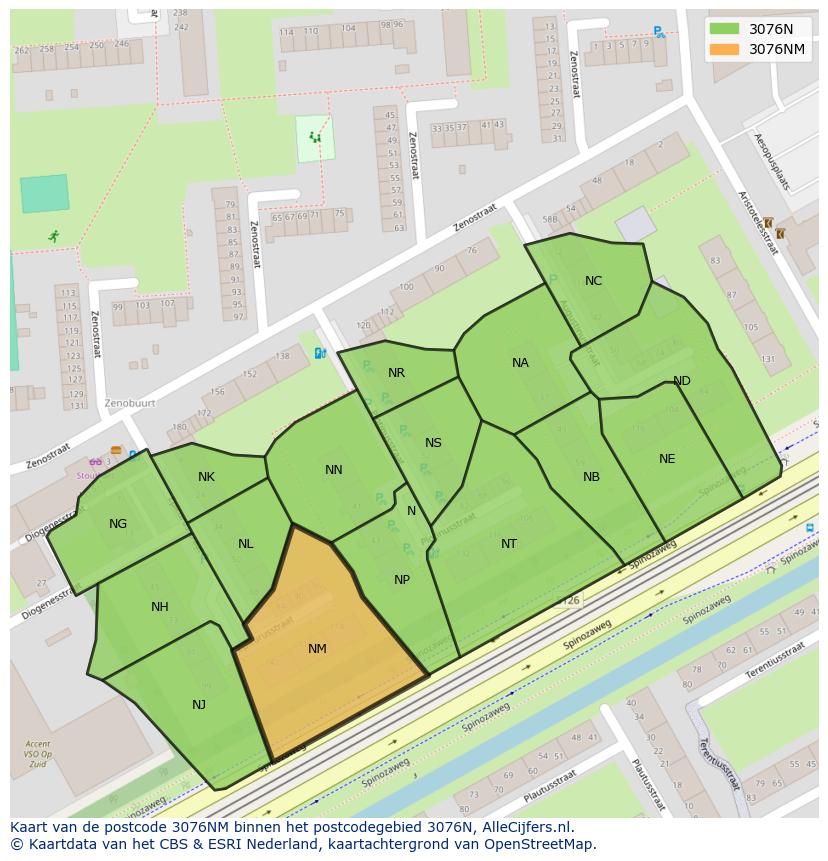 Afbeelding van het postcodegebied 3076 NM op de kaart.