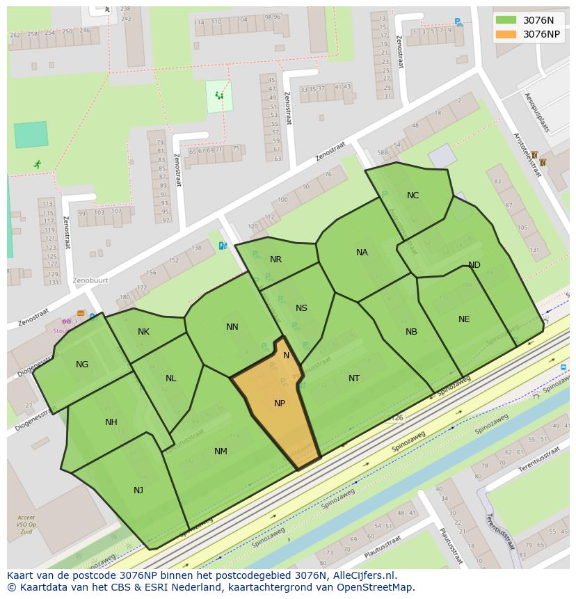 Afbeelding van het postcodegebied 3076 NP op de kaart.