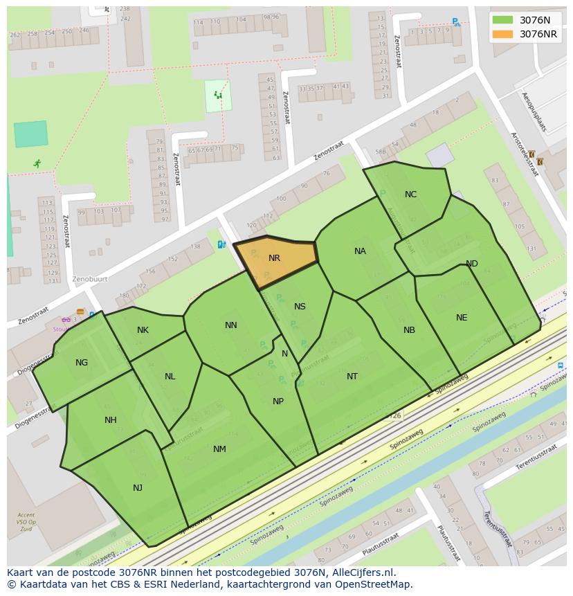 Afbeelding van het postcodegebied 3076 NR op de kaart.