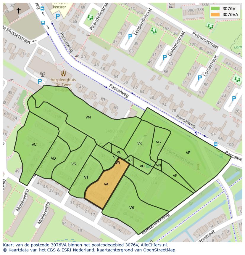 Afbeelding van het postcodegebied 3076 VA op de kaart.