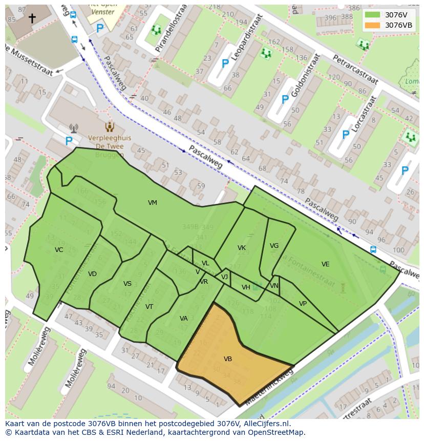 Afbeelding van het postcodegebied 3076 VB op de kaart.