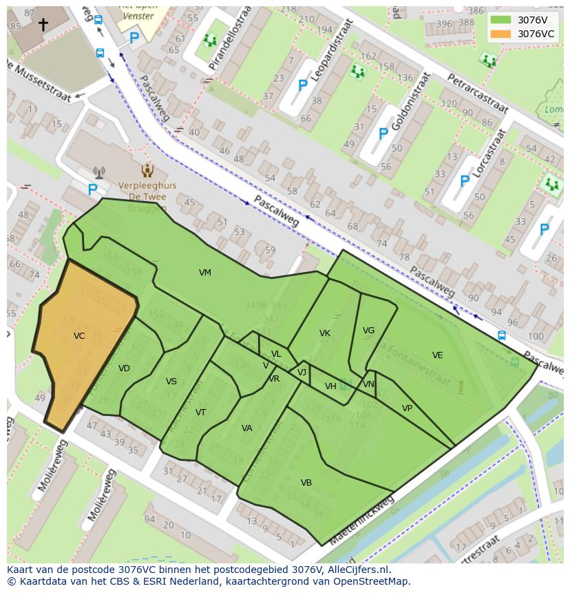 Afbeelding van het postcodegebied 3076 VC op de kaart.