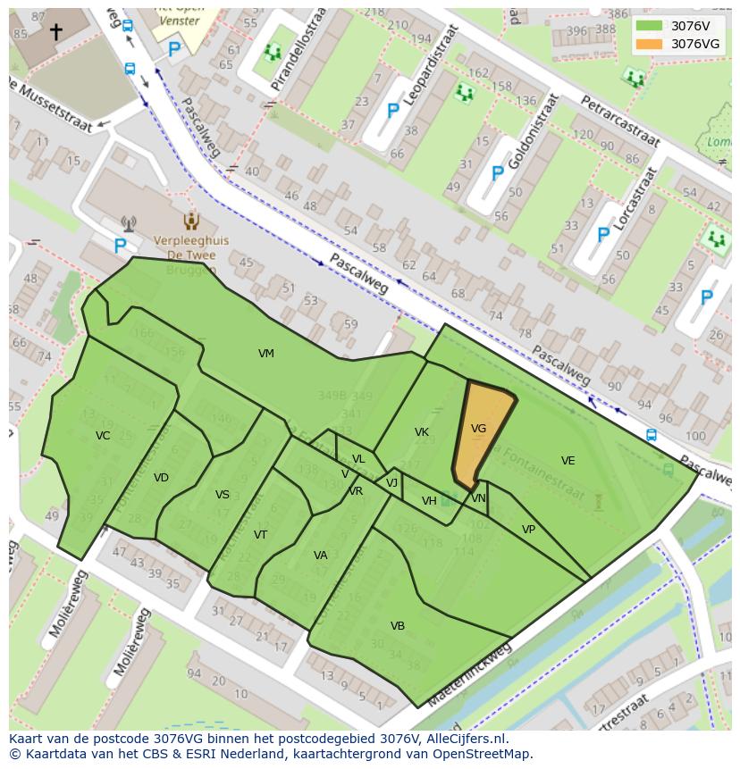 Afbeelding van het postcodegebied 3076 VG op de kaart.