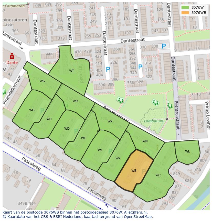 Afbeelding van het postcodegebied 3076 WB op de kaart.