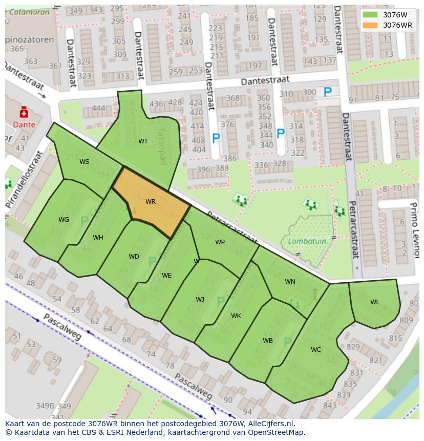 Afbeelding van het postcodegebied 3076 WR op de kaart.