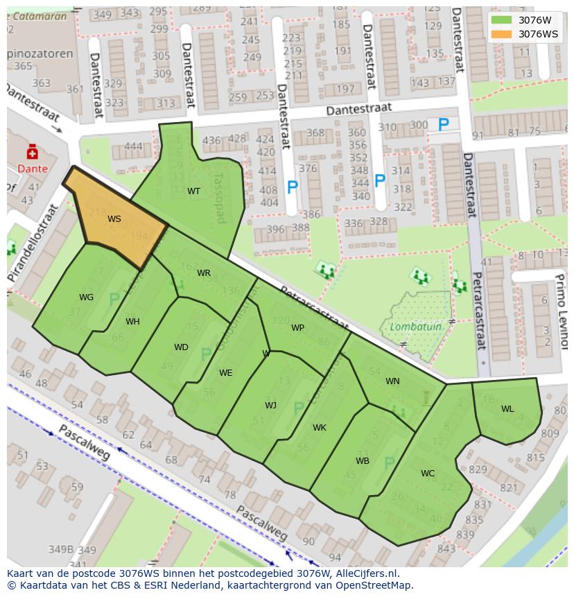 Afbeelding van het postcodegebied 3076 WS op de kaart.