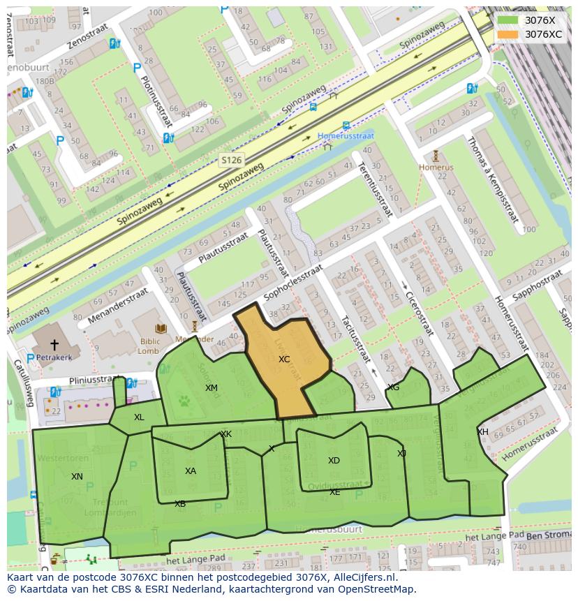 Afbeelding van het postcodegebied 3076 XC op de kaart.