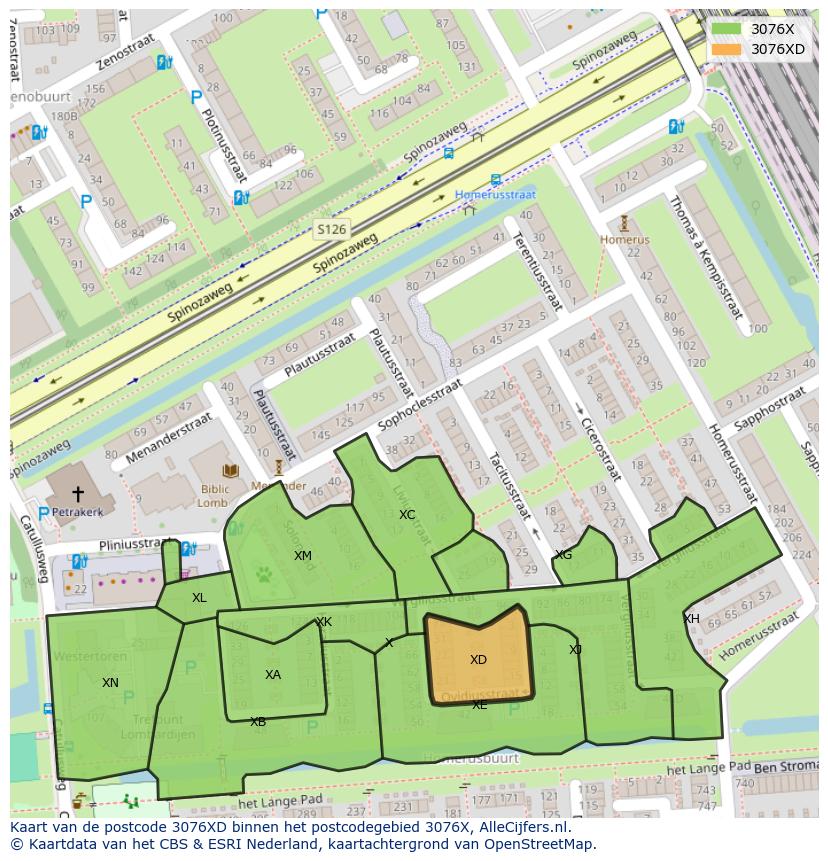 Afbeelding van het postcodegebied 3076 XD op de kaart.