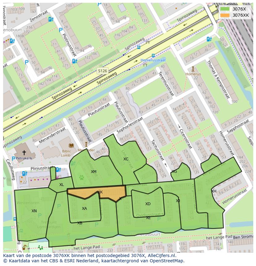 Afbeelding van het postcodegebied 3076 XK op de kaart.