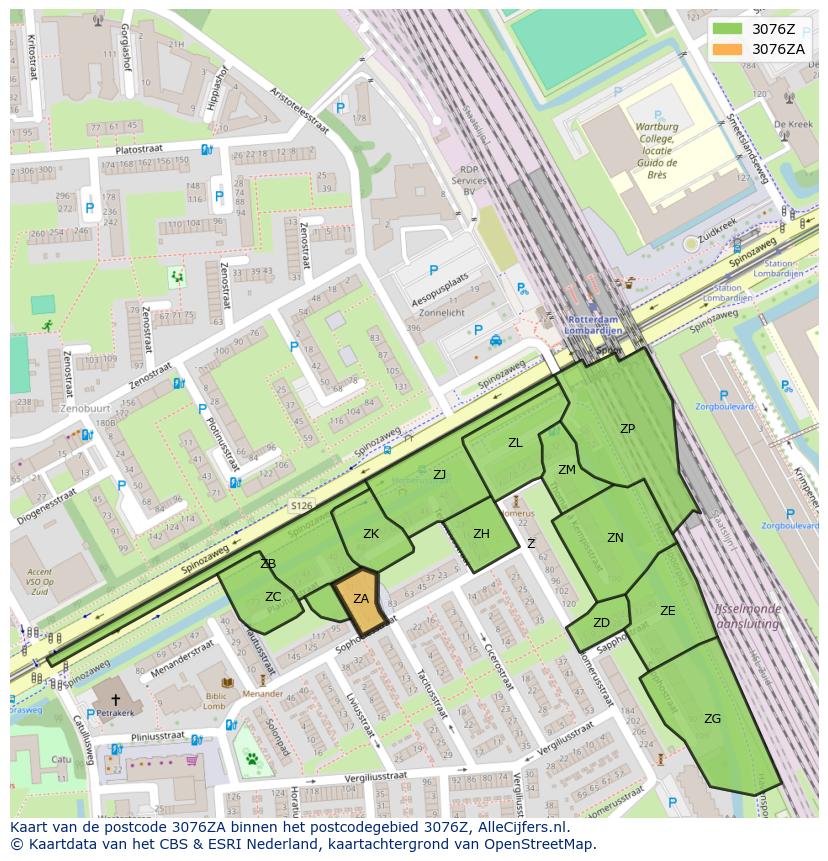 Afbeelding van het postcodegebied 3076 ZA op de kaart.
