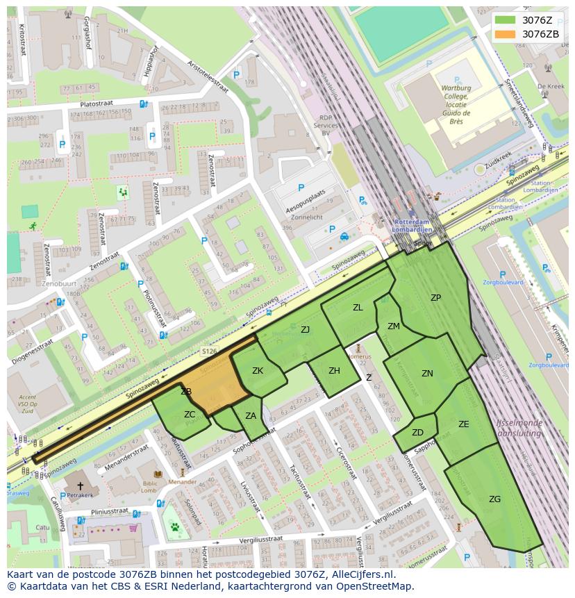 Afbeelding van het postcodegebied 3076 ZB op de kaart.