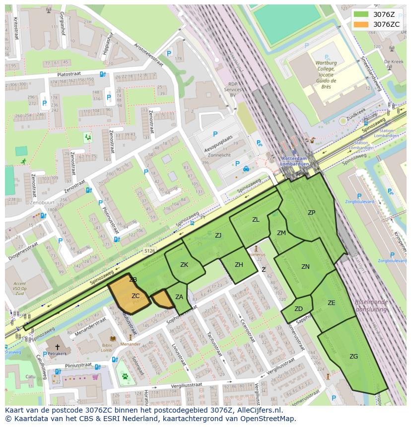 Afbeelding van het postcodegebied 3076 ZC op de kaart.