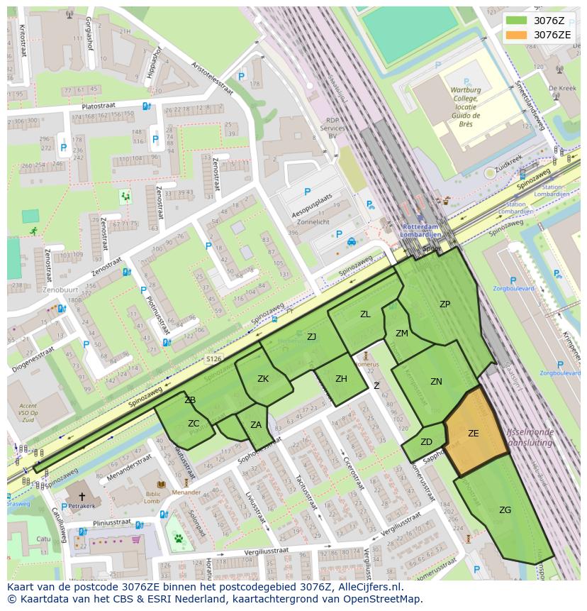 Afbeelding van het postcodegebied 3076 ZE op de kaart.